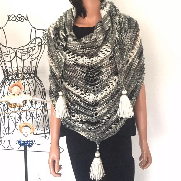 Hand Knits 2 Love ❤️ Accessories - Hand Knits 2 Love Shawl Silver Tassels Designer